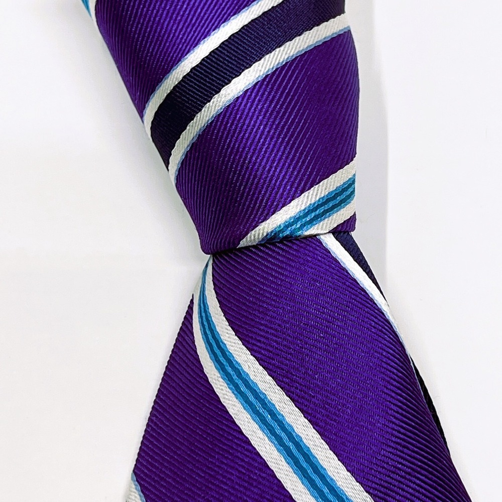 Tommy Hilfiger Men's 100% Silk‎ Tie Sand Stripe Purple/Blue/White Vintage NWT